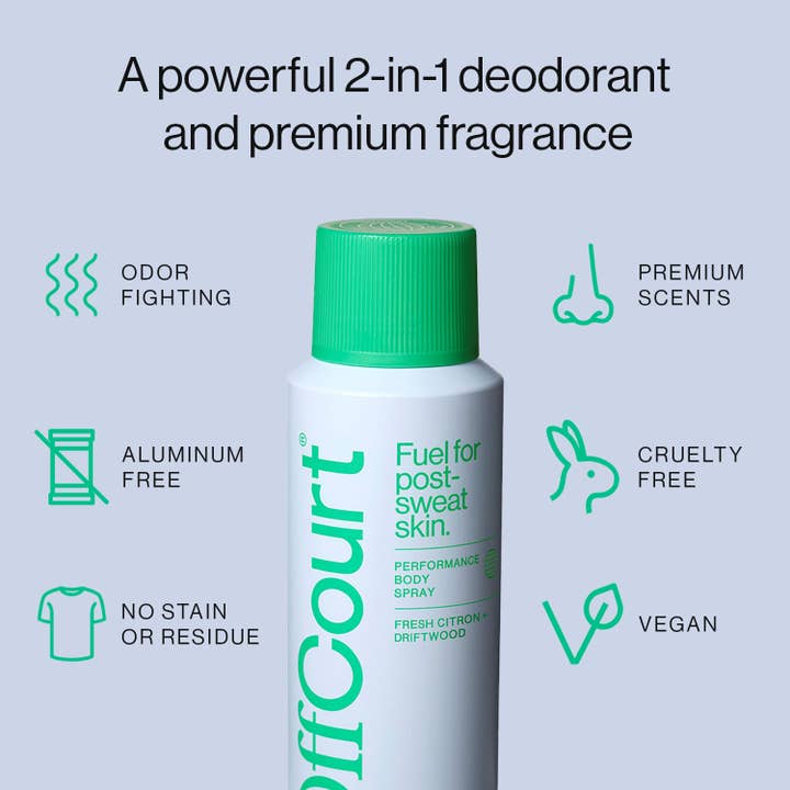 OffCourt - Vente Déodorant – unisexe - Spray pour le corps Performance - Citron frais + Bois flotté6