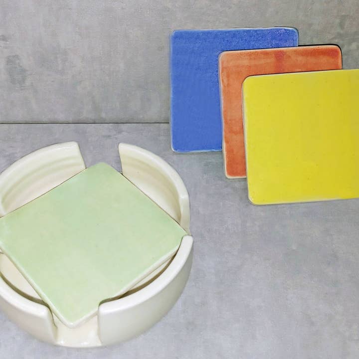 Coaster Set with Holder for wholesale by Maggy Ames Handmade