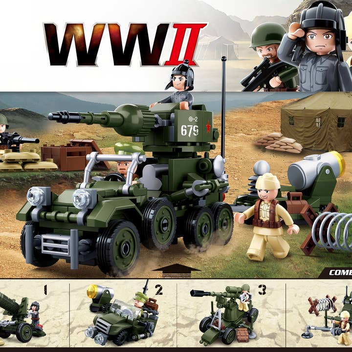 Texas Toy Distribution - Wholesale Building Set - Kids - WWII 4-in-1 Army Gift Box Building Brick Kit (353 pcs)