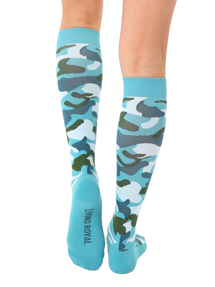 Living Royal - Vente Chaussettes – unisexe - Chaussettes de compression (15-20 mmHg) - Camouflage - Bleu