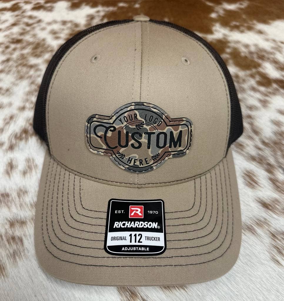 NDesigns Leather - Wholesale Trucker Hat - Unisex - "BMO" Camo PLEATHER patch hats - sewn, not glued!