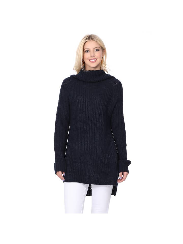 Mak - Venta al por mayor Jersey largo - Mujer - Suéter tipo túnica con cuello alto y manga larga para mujer MK36608