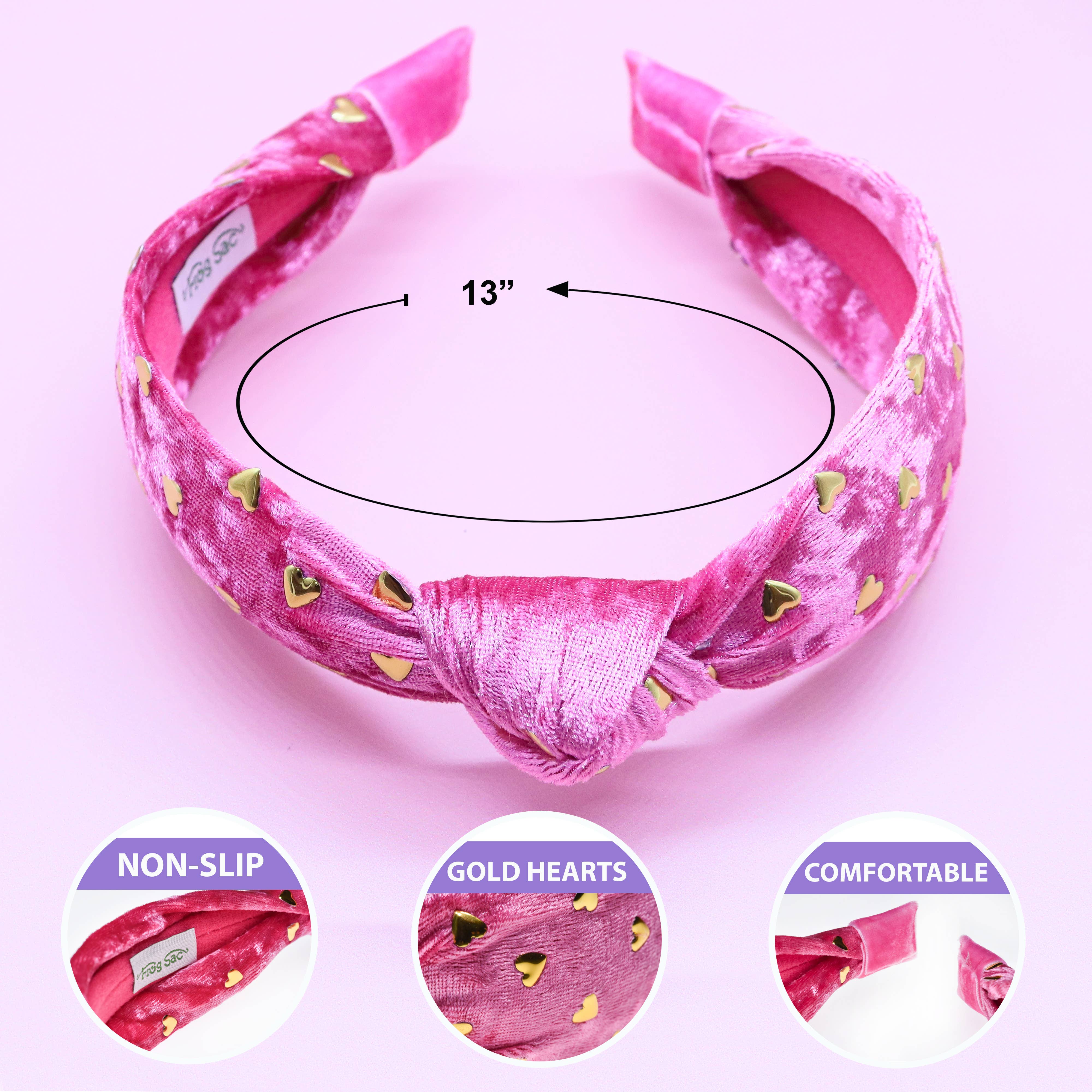 Frog Sac - Wholesale Fashion Headband - Kids - Kids Knot Headband - Gold Heart Stud Velvet Hair Accessories6