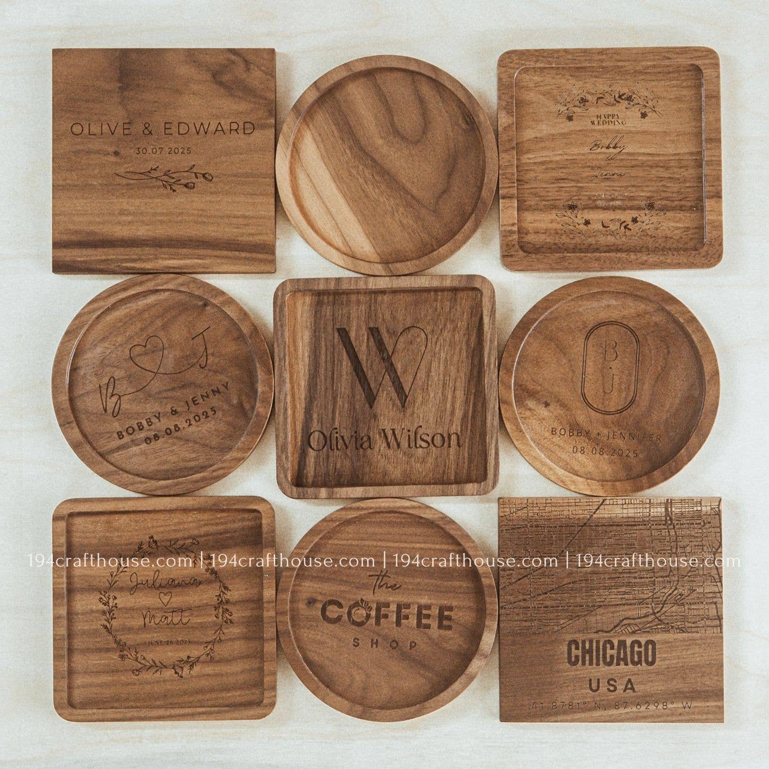 194 Craft House – wholesale Coasters – Mushroom Walnut Wood Coasters - Home Decor & Gifts5
