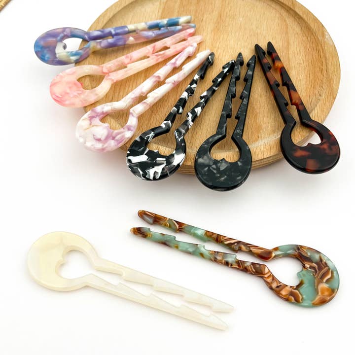 Heart Hairpin, Acetate Hair Stick with Anti-Slip Teeth for wholesale by TheDivaSoap