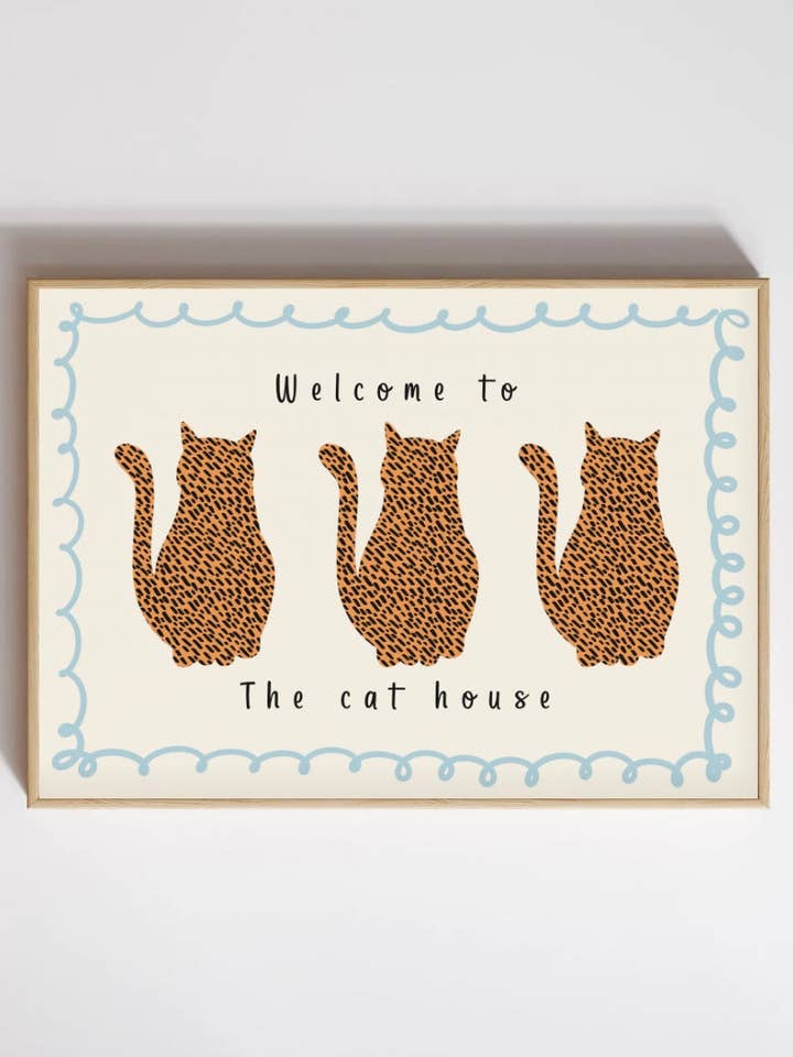 Welcome To The Cat House (Orange) Art Print, Unframed for wholesale by HanVos Art