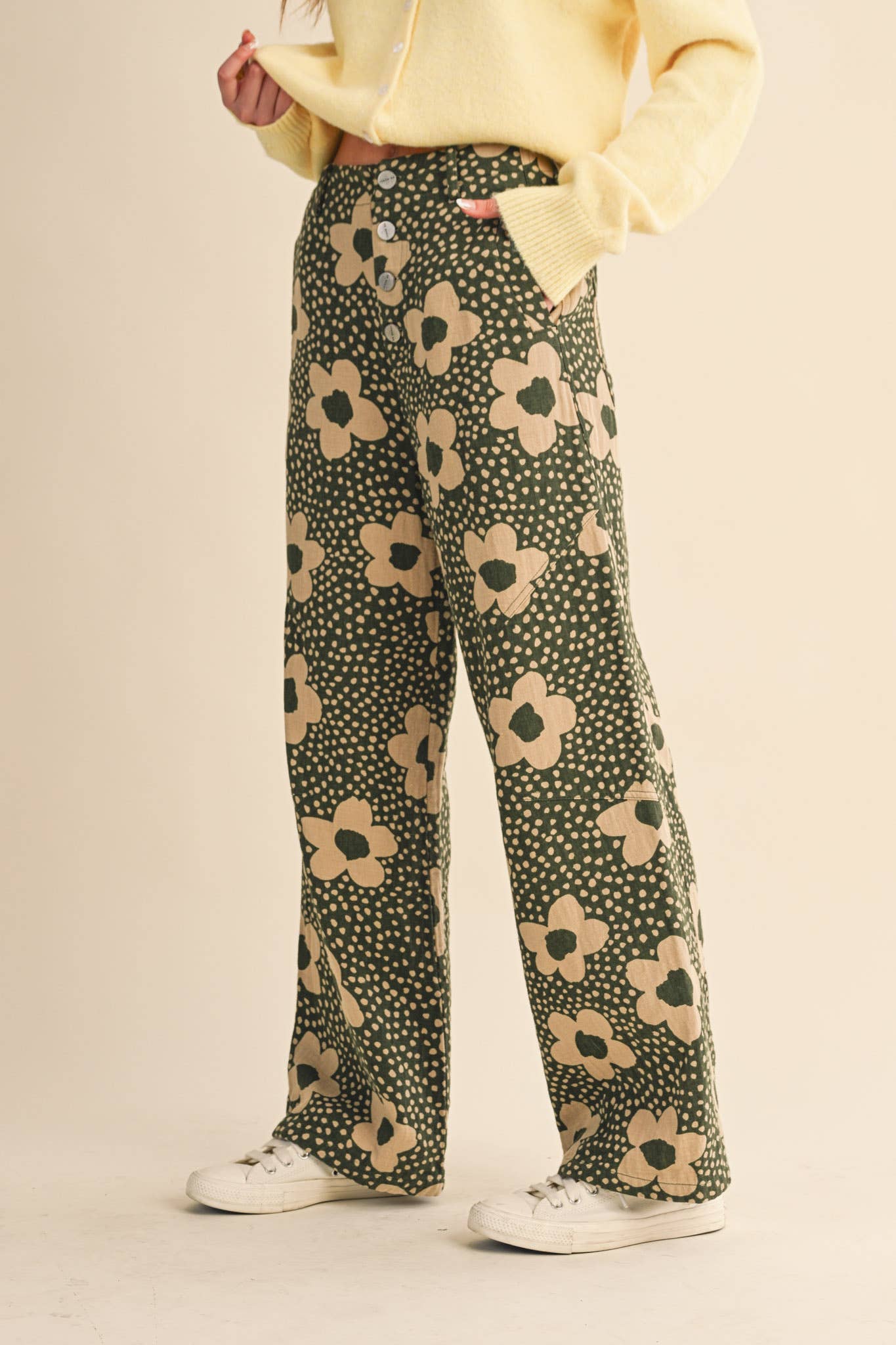 &MERCI - Wholesale Pants - Women's - FLORAL PRINT HIGH WAISTED PANTS MP421424