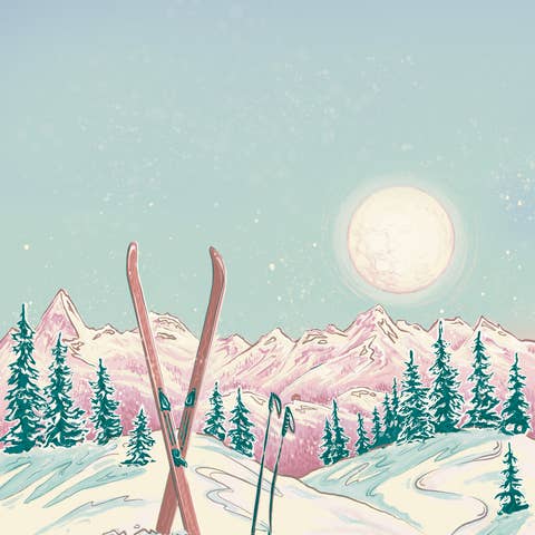 Modern Pastime - Wholesale Tea Towel - Moonlight Ski Tea Towel - Blue/Pink1