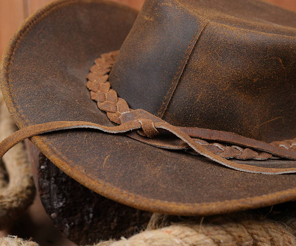 Tackfield - Vendita all'ingrosso Cappello da cowboy - Unisex - Cappello da boscaiolo in pelle marrone stile western Tackfield4