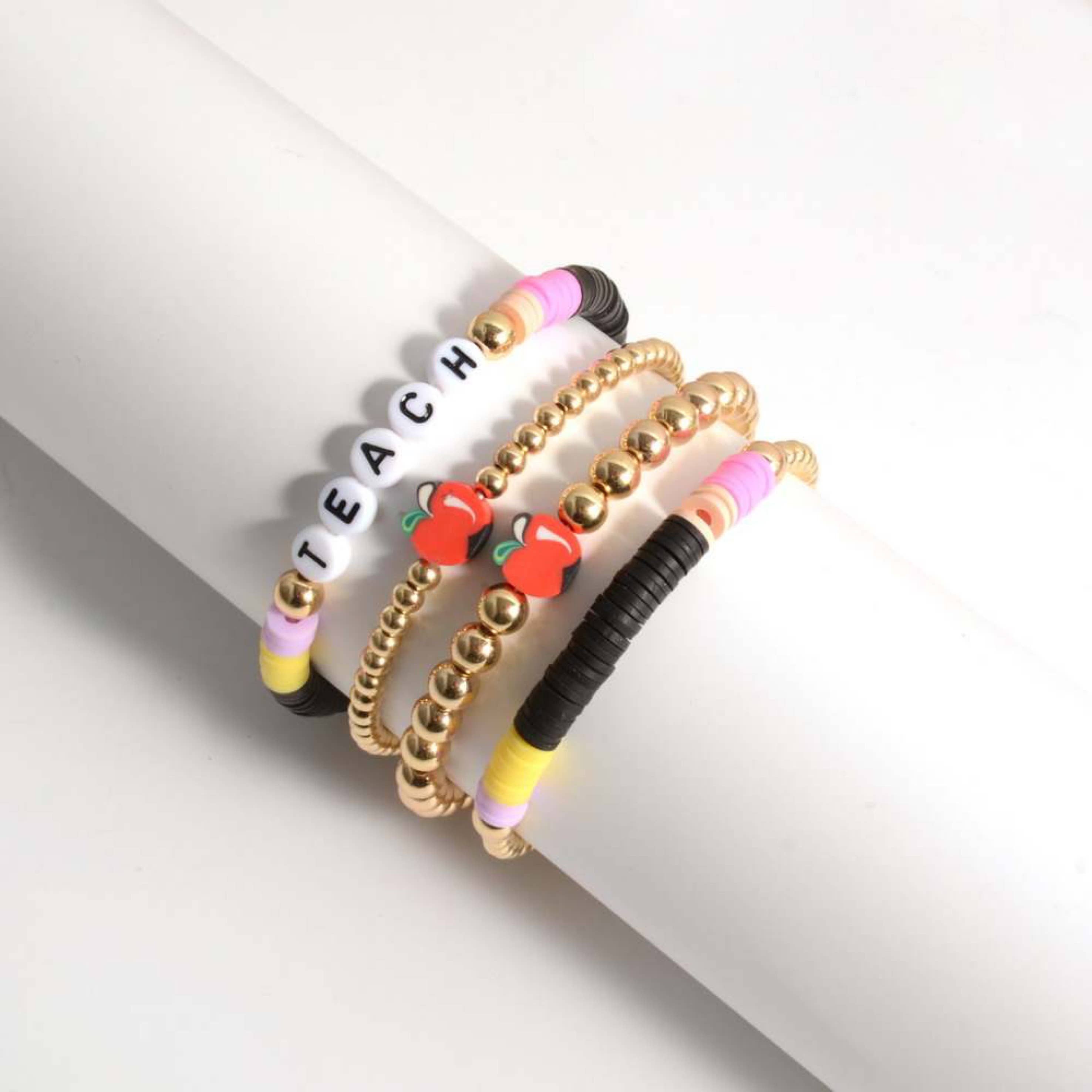 ShannAgains Jewels - Wholesale Beaded Bracelet - Teacher Pencil ✏️ Pink and Black Bracelet Stack