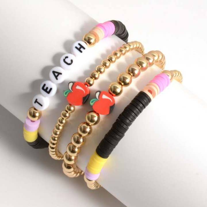 ShannAgains Jewels - Wholesale Beaded Bracelet - Teacher Pencil ✏️ Pink and Black Bracelet Stack0