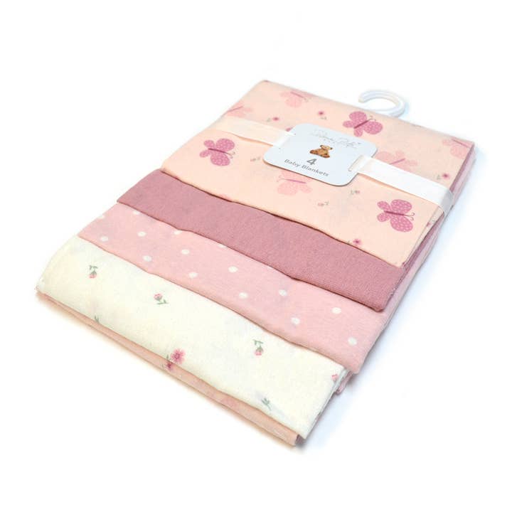 100% Cotton Rene Rofe 4-Pack Flannel Receiving Baby Blankets for wholesale by Lollipop Dreams