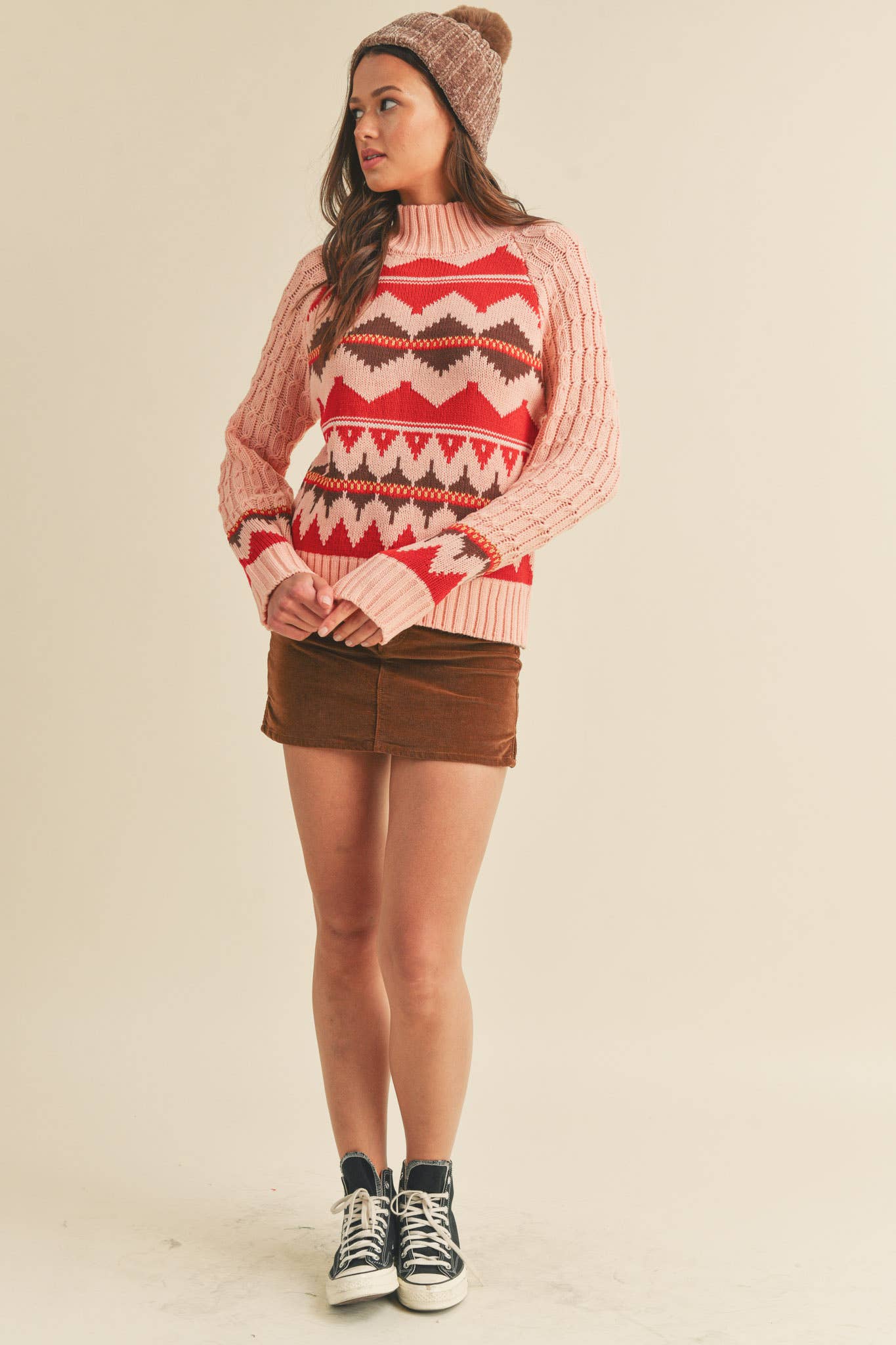 &MERCI - Wholesale Knit Sweater - Women's - FAIR ISLE TURTLENECK SWEATER MSW101779