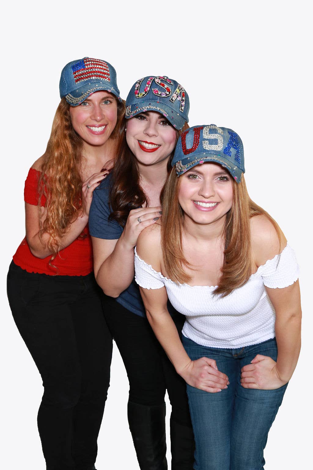 The Alabama Girl - Wholesale Baseball Cap - Women's - Crystallized American Flag Cap - Blue1