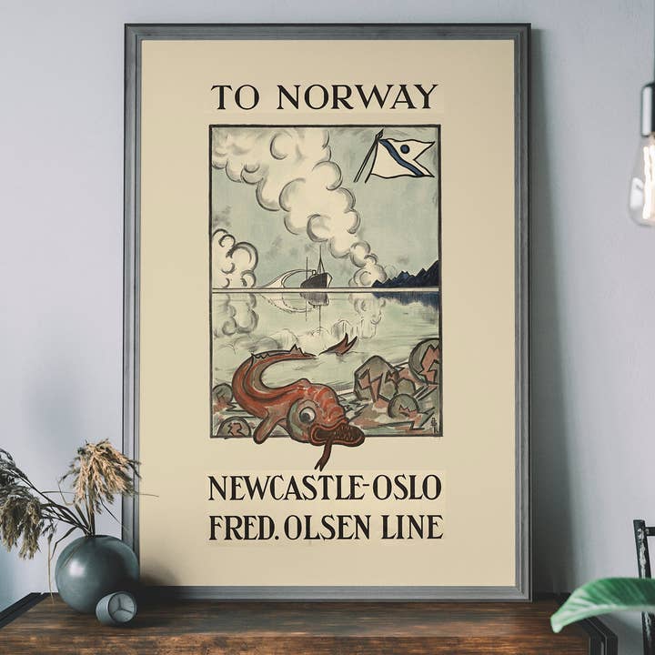 Vintage Ferry Poster – Newcastle to Oslo Print for wholesale by Ink & Drop