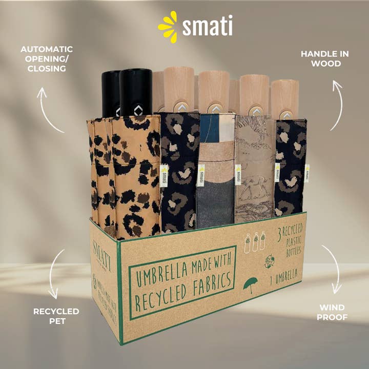 Recycled PET Color Umbrella Box + with their Wrist Strap for wholesale by SMATI