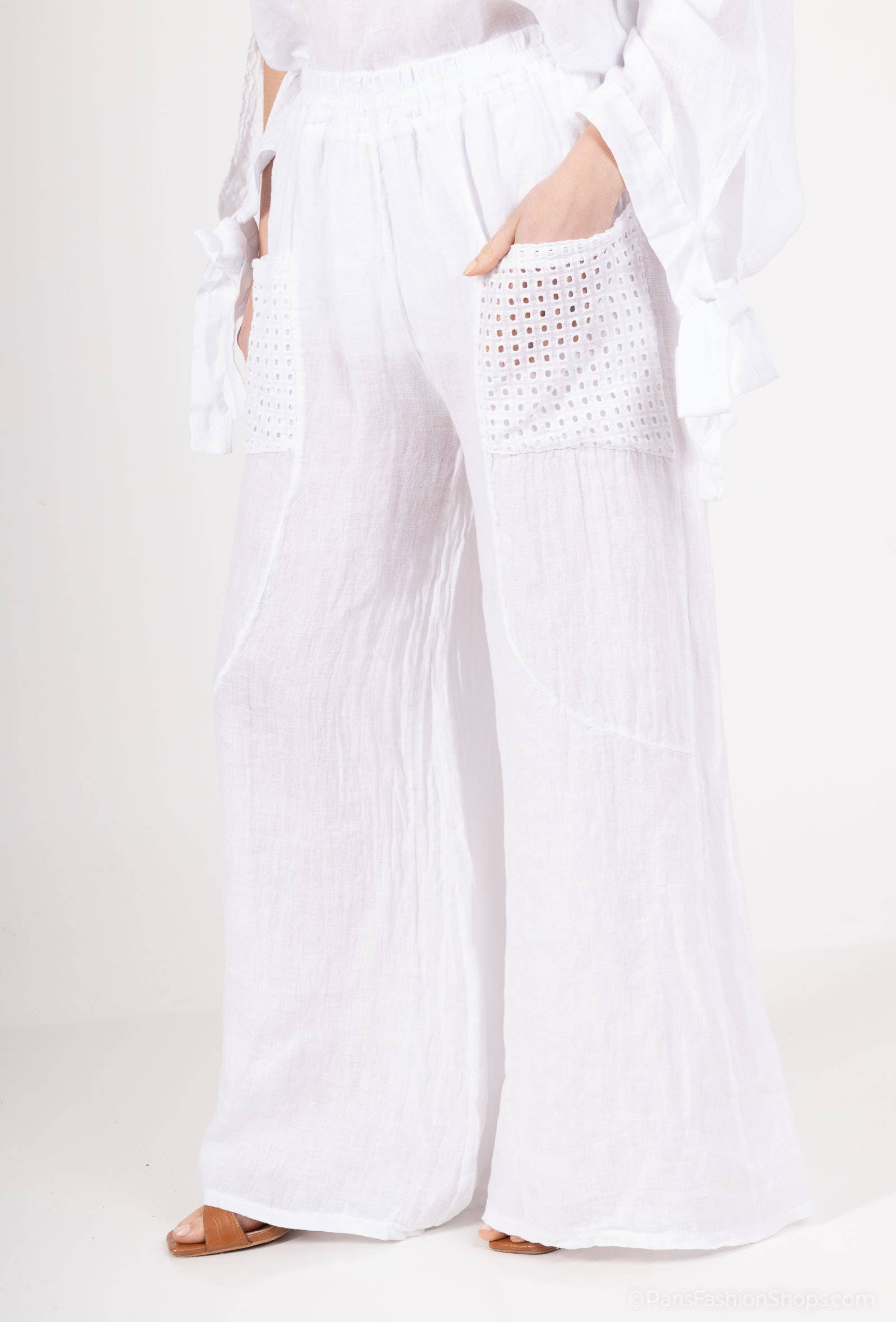 Shyloh - Wholesale Pants - Women's - Linen Trousers with Openwork Pockets 205801