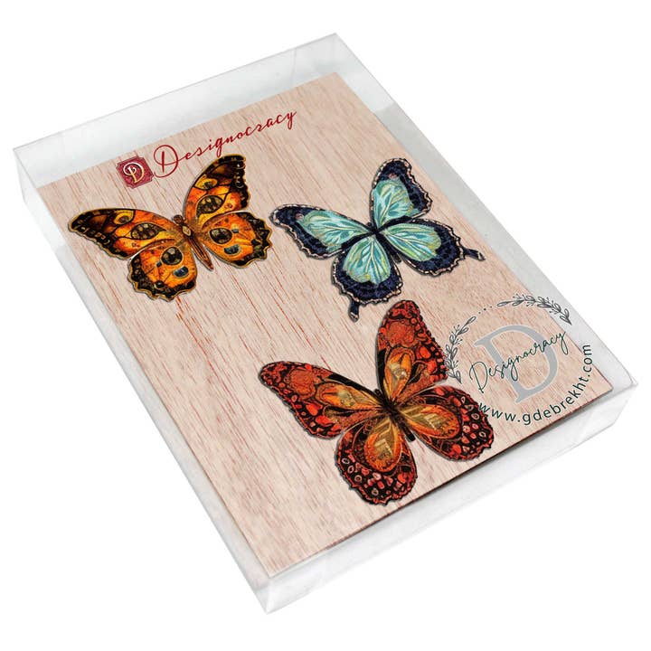 Designocracy - Wholesale Ornament Set - Summer Butterfly Ornaments | Set of 3 | Handcrafted Eco Wood6