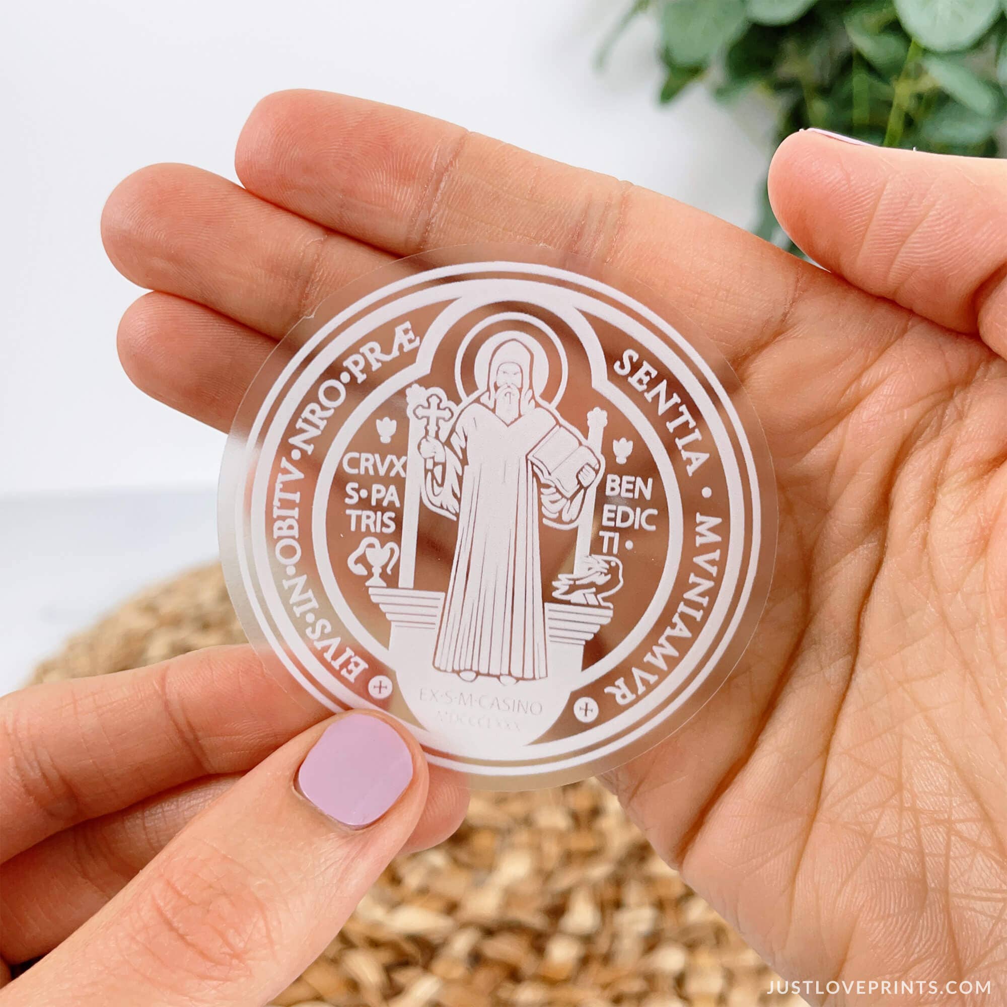 Just Love Prints - Catholic Stickers & Gifts - Wholesale Sticker - Front St. Benedict Medal Clear Vinyl Sticker