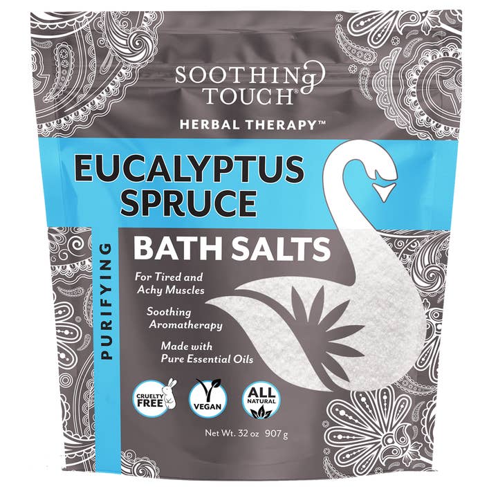 Eucalyptus Spruce Bath Salts Pouch for wholesale by Soothing Touch