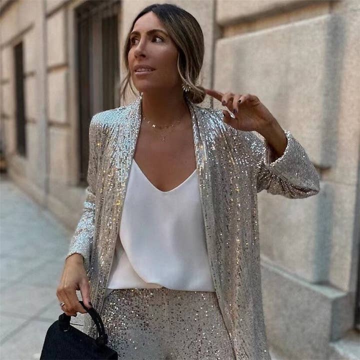 FurDecoration - Wholesale Suit Jacket - Women's - Chic Sequin-Embellished Versatile Suit Jacket