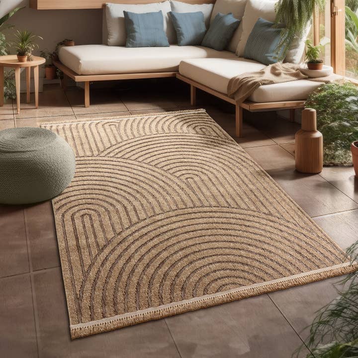 In- & Outdoor Rug Cologne with Modern Lines & Circles in Beige for wholesale by Paco Home
