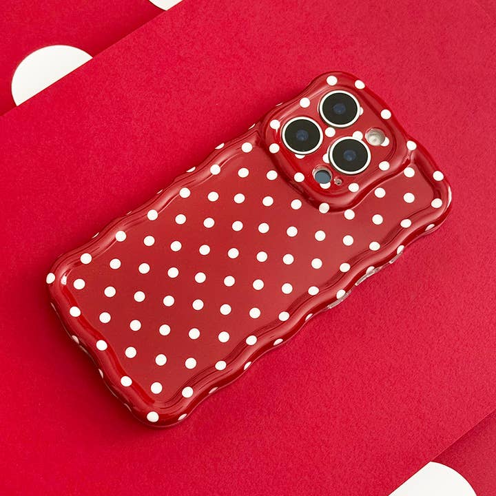 Wavy Phone Case - Burgundy Polka Dot for wholesale by Coconut Lane