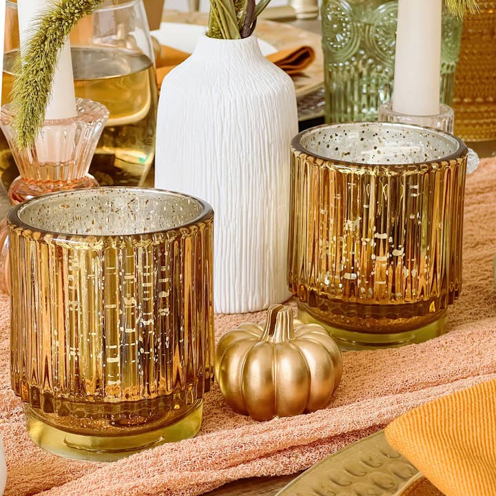 Kate Aspen - Wholesale Candle Holder - Ribbed Gold Glass Votive Candle Holder (Set of 6)10