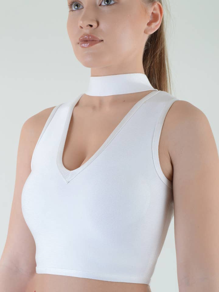 Lovemystyle top corto de material de vendaje blanco con cremallera en la espalda para venta al por mayor de LoveMyStyle