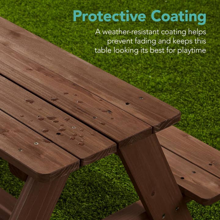Walnut Wooden Kids Picnic Table With Adjustable Umbrella for wholesale on Faire4