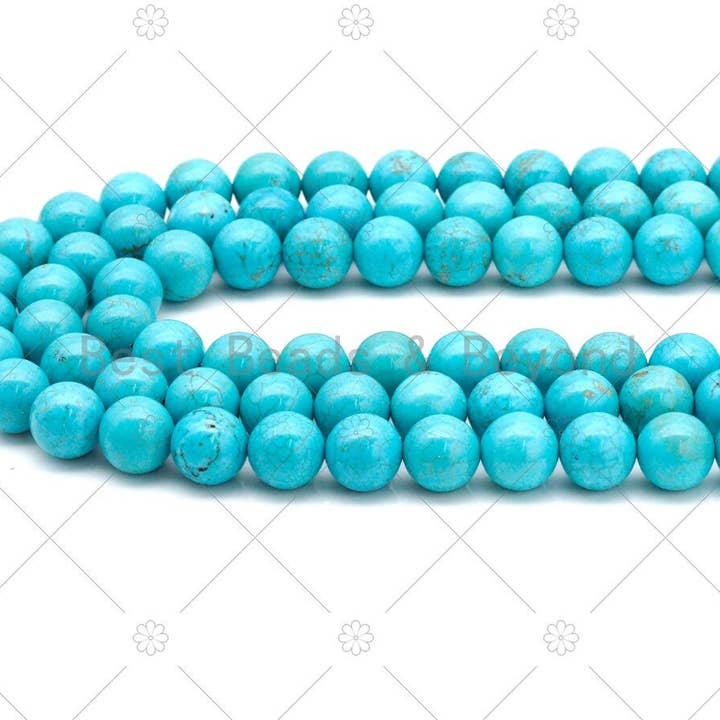BestBeads&Beyond - Wholesale Beads - Natural Turquoise Blue Howlite Round Smooth Beads, U11741