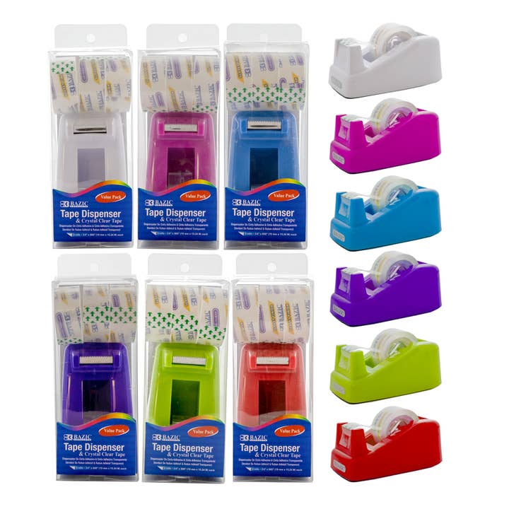 1" Core Desktop Tape Dispenser (3) 3/4" x 500" Tape Refill for wholesale by BAZIC Products