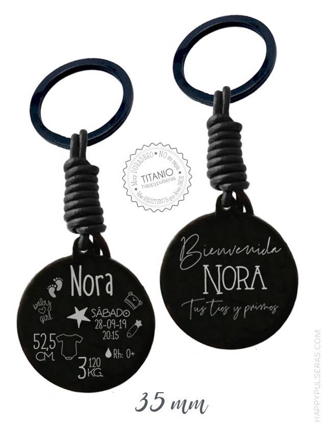 Titanium and leather keyring engraved for Christmas 35 mm on 2 faces. for wholesale by Happypulseras