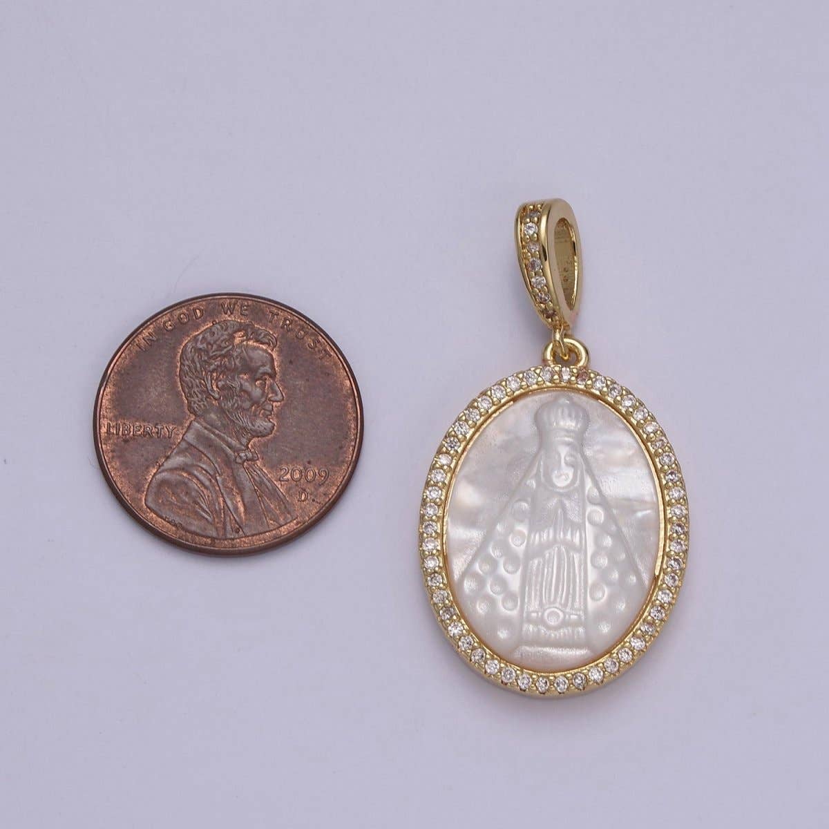 Aim Eternal - Wholesale Individual Charm/Pendant - Mother of pearl Miraculous Lady medal, Virgin Mary necklace Charm, religious jewelry, catholic Rosary Component N-5762