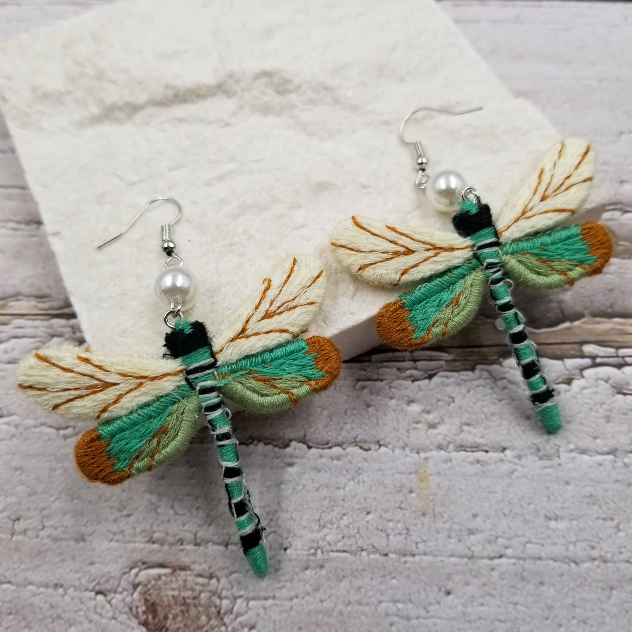Treasure Wholesale - Wholesale Dangle Earrings - Fall Vintage Cloth Dragonfly Earrings1