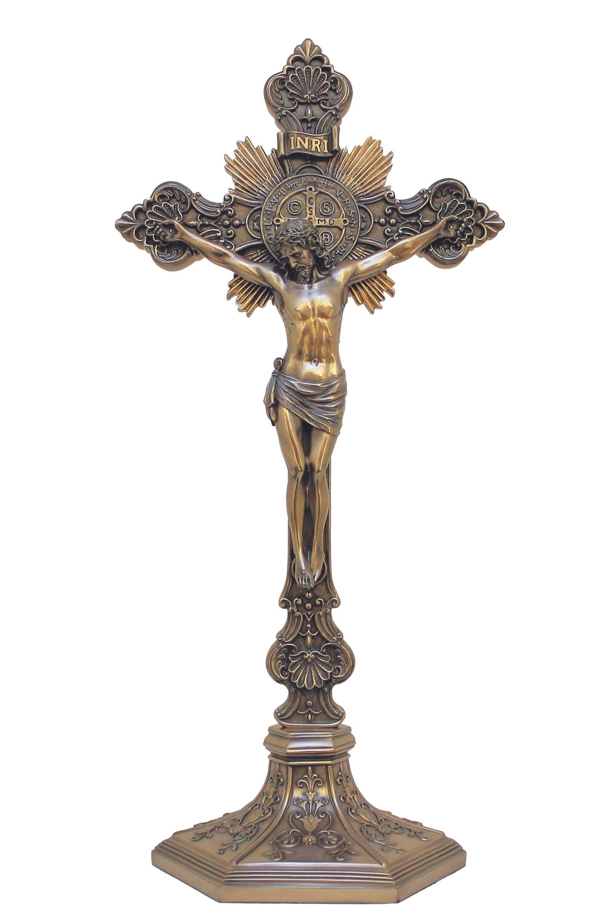 Goldscheider of Vienna - Wholesale Wall Cross - St. Benedict Crucifix in Cold Cast Bronze 24"/22"