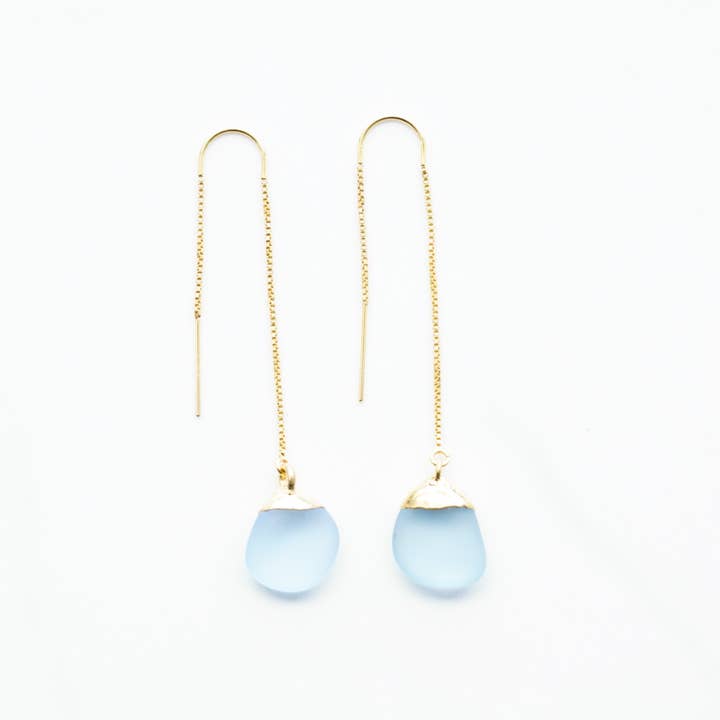 Rise Hawaii Jewelry - Wholesale Dangle Earrings - 24k Gold-Dipped Sea Glass Threader Earrings2