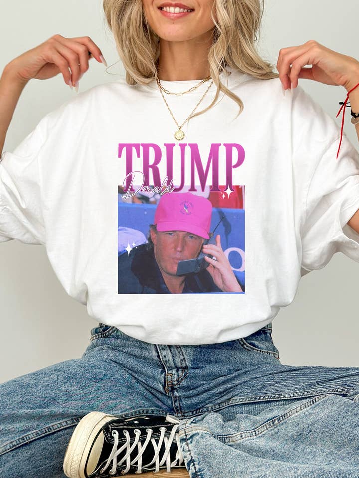 Retro 90's Trump Flip Phone Oversized Crewneck MAGA Tee for wholesale by Monday Muse