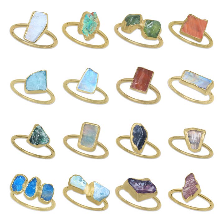 Handmade Jewels - Wholesale Cocktail/Statement Ring - Raw Crystal Ring – Silver, Gold, Rose Gold & Black Rhodium Finish | Natural Stones (Made to Order)1