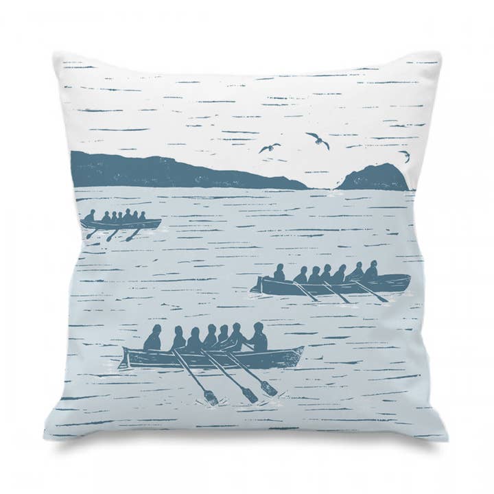 Gig Race Lino Print Cushion for wholesale by Holly Woodman Textiles
