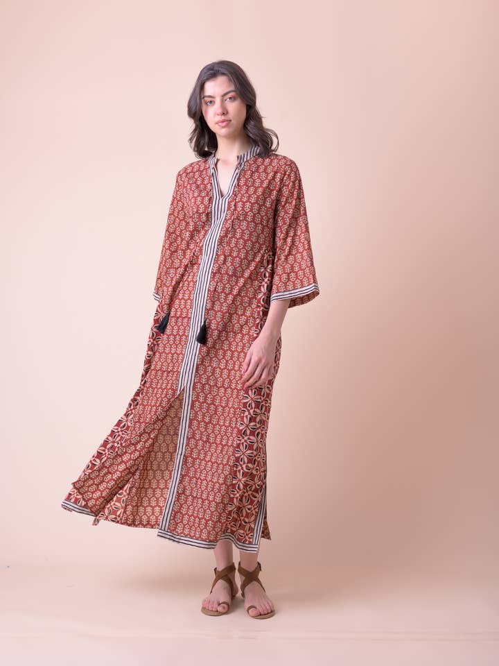 Tabitha Kaftan Amola Red AN803A for wholesale by Handprint Dream Apparel