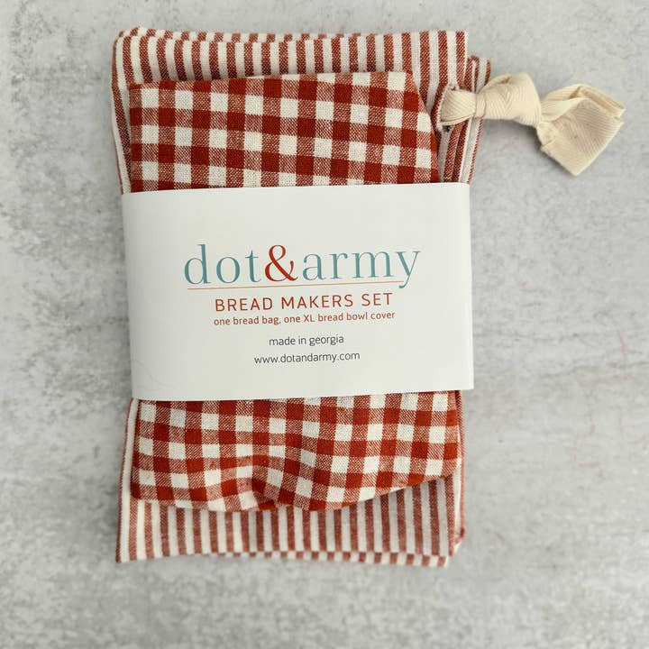 Dot and Army - Wholesale Food Storage Wrap/Bag - Stripe and Check Bread Makers Set, bread bag & bowl cover