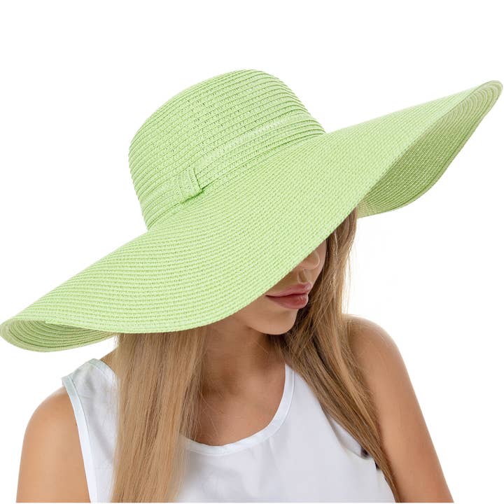 anbfashion - Wholesale Straw Hat - Women's - MONOCHROME BAND WIDE BRIM FLOPPY PAPER STRAW SUN HAT