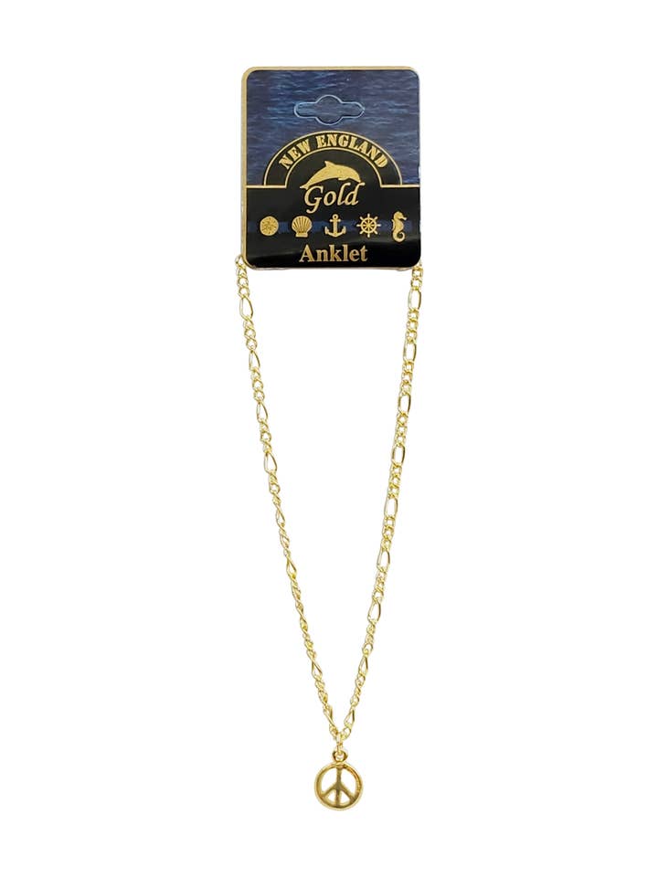 Bracelet de cheville signe de paix fabriqué aux États-Unis en or ou en argent pour la vente par New England Gold Inc.