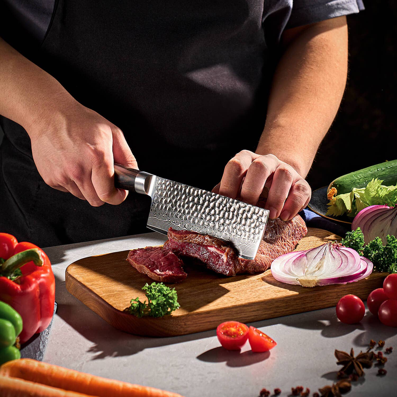 Senken Knives - Wholesale Knife Set - 5-Piece Hammered Damascus Steel Knife Set - Ronin Collection6