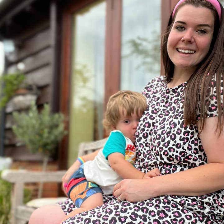 The Knee Length Breastfeeding Dress - Lizzie Leopard Pink for wholesale by Stylish Collective