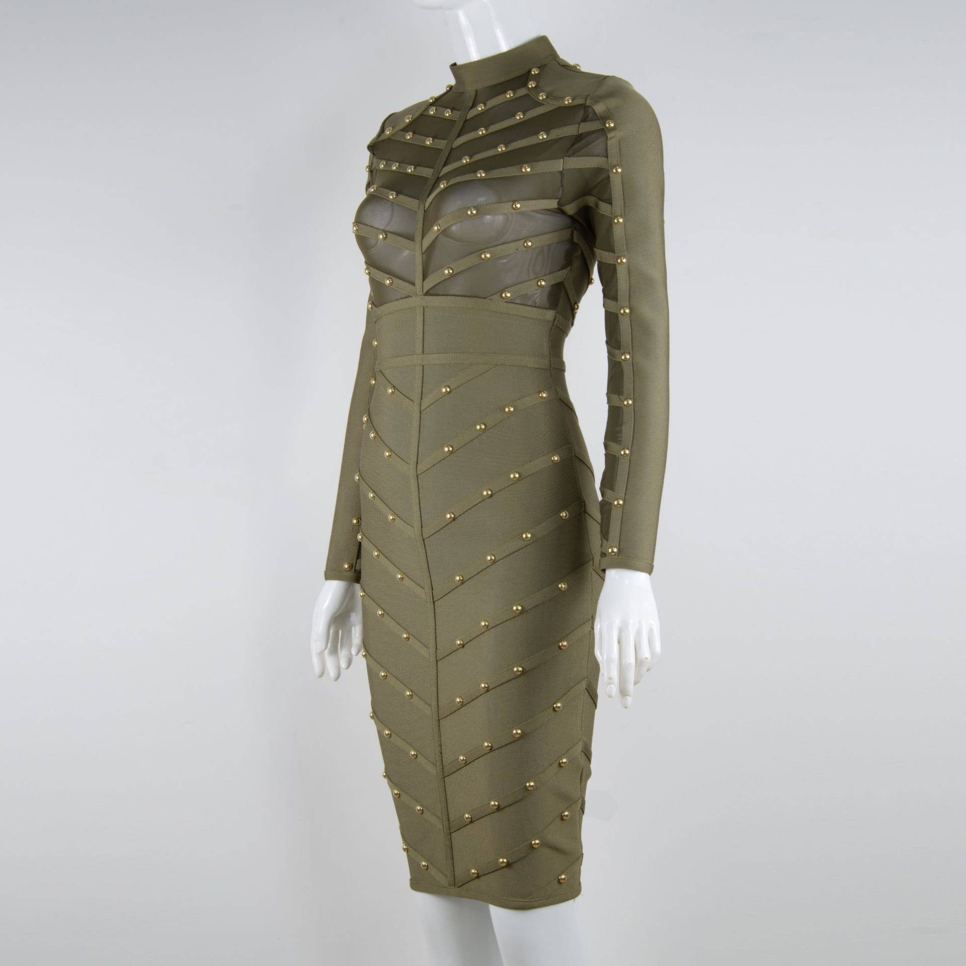 Black SY290 Glamorous Mesh Long Sleeve Bandage Dress for wholesale on Faire5