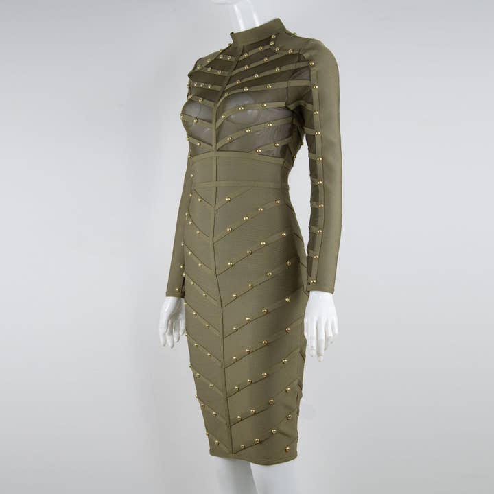 Black SY290 Glamorous Mesh Long Sleeve Bandage Dress for wholesale on Faire5