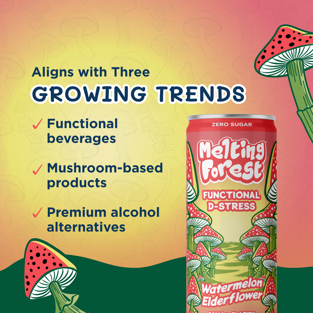 Melting Forest - Wholesale Sparkling Water - Mushroom Drink | Stress Relief | Watermelon Elderflower 3