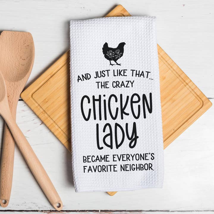 Torchon de cuisine Crazy Chicken Lady, décor de ferme amusant et sarcastique pour la vente par Canary Road